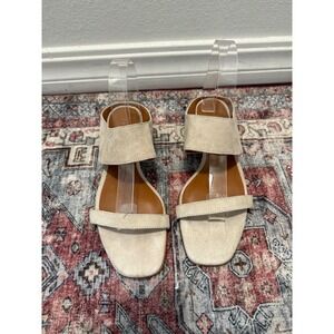 Halston Lena Suede Leather Upper Flat Sandals Women's Size 7.5 Beige Square Toe